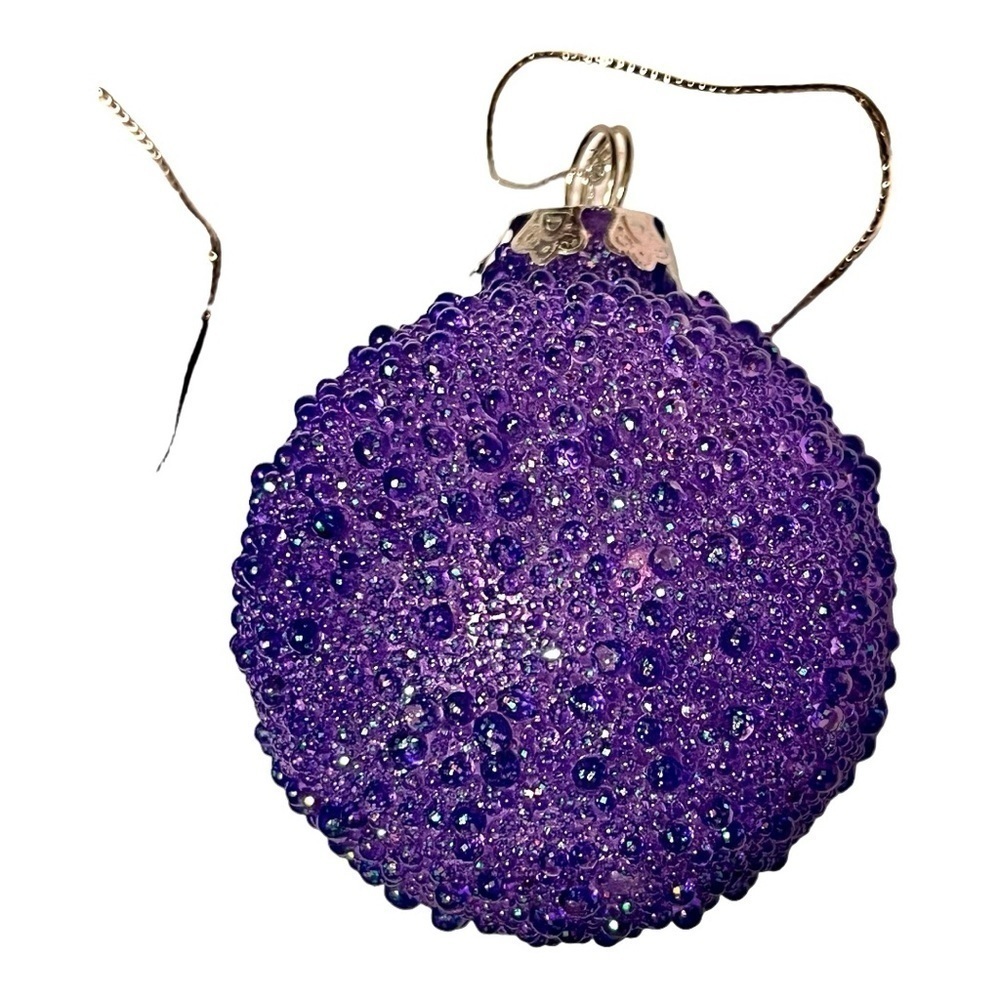 Christmas Vtg glass ornaments applied glass irridescent beads purple 3 shapes. - Picture 7 of 10